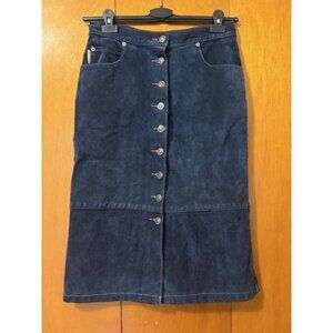 VINTAGE SKOTTS WASHABLE SUEDE NAVY LEATHER MIDI / MAXI SKIRT, SIZE: MEDIUM